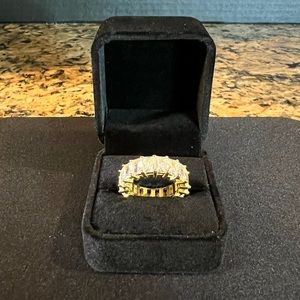 Emerald Cut Simulated Diamond Eternity Wedding Band / Stainless Steel: Sizes 6-8